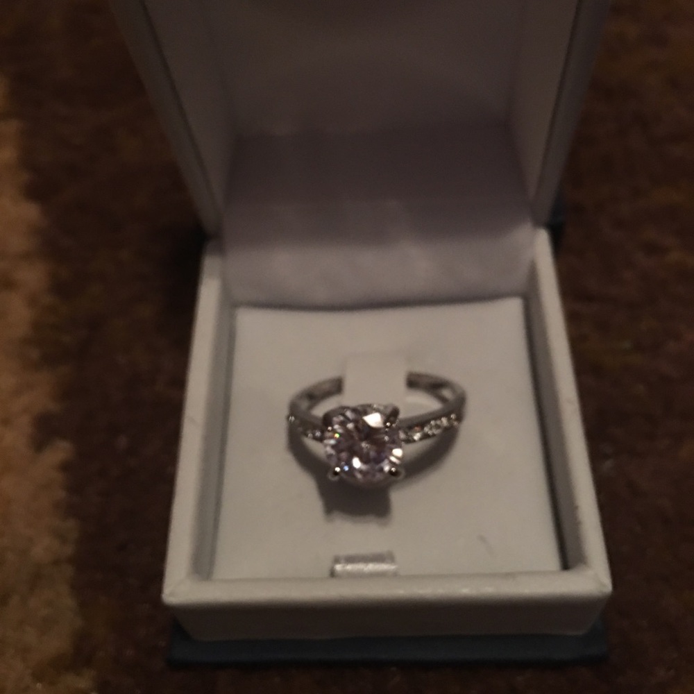 White gold plated engagement ring